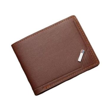 Imagem de Carteira De Couro Masculina Slim Com Bloqueio RFID, Fina, Minimalista,