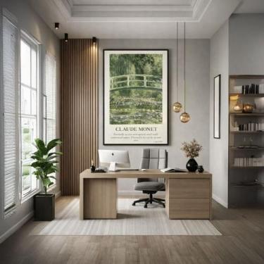 Imagem de Quadro Canvas Ponte Lagoa Lírios Monet 70x50cm Mold Preta - Quadros On