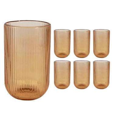 Imagem de Kit 6 Copo Vidro Versalhes Ambar Canelado Long Drink 460ml - CLICK HOU
