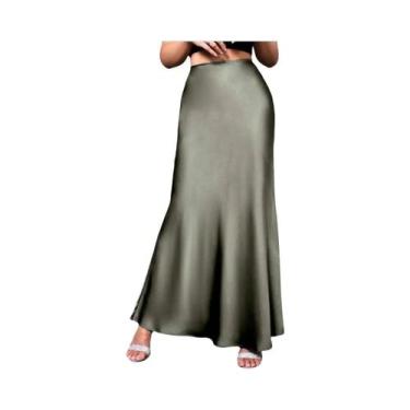 Imagem de Saia Midi Elegante De Cetim Para Mulheres, Corte A, Cintura Alta, Esti