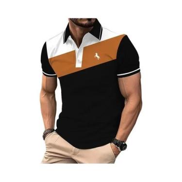 Imagem de Camisa Polo Masculina Casual De Verão Com Estampa Digital 3D E Botões 