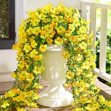 Imagem de Waipfaru Flores artificiais de petúnias para ambientes externos, 2 peças de plantas falsas resistentes a UV, decoração externa, flores de seda sintética, trepadeiras longas para plantadores ao ar