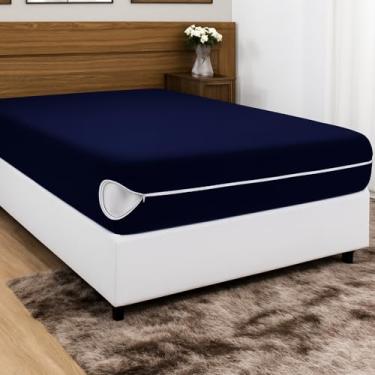 Imagem de Capa de Colchão com Zíper em Malha Gel Poliéster | Protetor de Colchão Antialérgico | Capa para Colchão Solteiro Casal Queen King(Marinho,Solteiro)