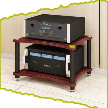 Imagem de Rack de áudio de madeira de 61 cm - Gabinete estéreo para amplificadores e mídia AV, suporte preto de chão para componentes de home theater (85 cm/33,4 pol.)