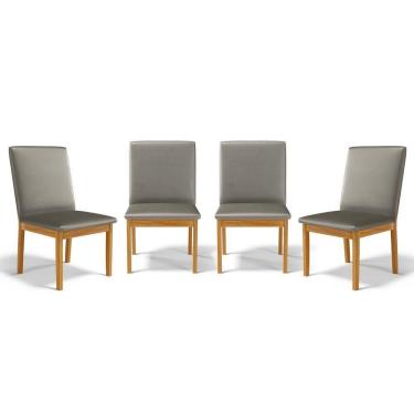 Imagem de Kit Com 4 Cadeiras Daniela Madeira Maciça Estofada Para Mesa De Jantar Veludo Chumbo 109