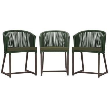 Imagem de 3 Cadeiras De Jantar Noronha Marrom Corda Náutica E13 Trama Verde