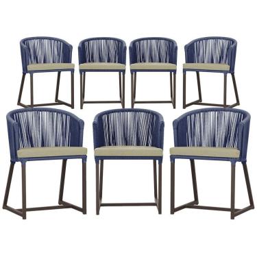 Imagem de 7 Cadeiras De Jantar área Noronha Marrom E7 Trama  Azul