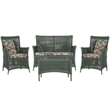 Imagem de Jogo Sofá 2 Poltronas E Mesa Igapó Marrom E6 Trama Original Verde