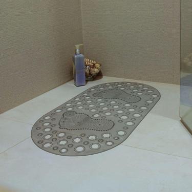 Imagem de Tapete Antiderrapante De Box Oval Fume 67x35cm - Uzoo Tapete De Box Oval Pe 67x35 Cm Fume