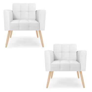 Imagem de Kit 2 Poltronas Elisa Corino Pés Palito Natural - D'rossi Cor Branco