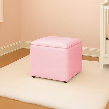Imagem de Puff Decorativo Quadrado Para Sala Lígia Sintético E03 - D'rossi Cor Rosa Bebê