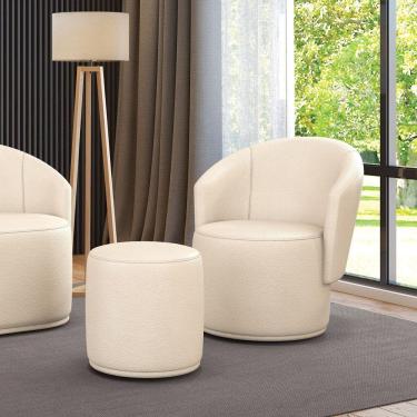 Imagem de Poltrona E Puff Redondo Orgânico Para Sala Malu Sintético Bege M11 - D'rossi