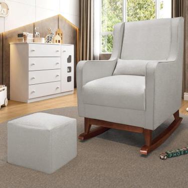 Imagem de Poltrona De Amamentação Balanço Madeira E Puff Alya Bouclê Cinza P02 - D'rossi