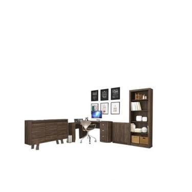 Imagem de Conjunto Escritorio Completo 4 Peças CJ1 Nogal Tecno Mobili, Nogal