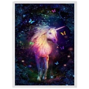 Imagem de Quadro Unicórnio Mágico Borboletas Moldura Branca 33X24Cm - Quadros On