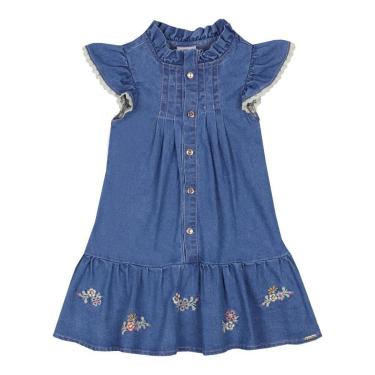 Imagem de Vestido Luxo Infantil Menina Jeans Bordado Paraiso Rf 15595-Feminino