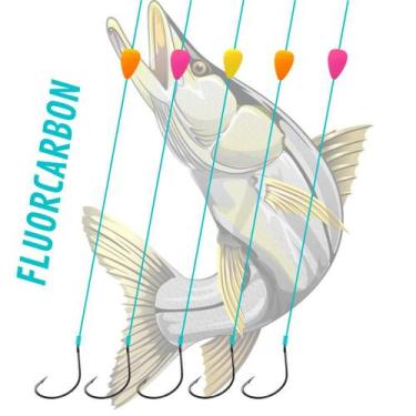 Imagem de Kit 5 Anzóis Para Robalo 1/0 Empatado em Fluorcarbon com Flutuador - M