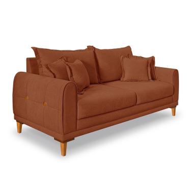 Imagem de Sofá Living 2 Lugares 1,60m Livia Bouclê Pés De Madeira - Pallazio Cor Terracota