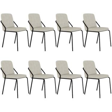 Imagem de Kit 08 Cadeiras Estofada Para Sala De Jantar Loft Preto C01 Bouclê Vanilla - Lyam Decor