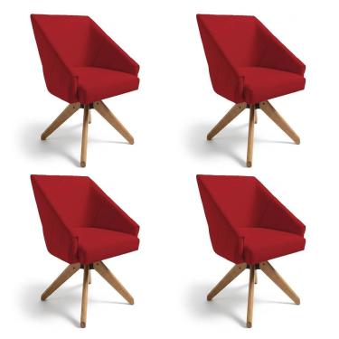 Imagem de Kit 4 Poltronas Giratórias Alana Suede Base De Madeira - Pallazio Cor Vermelho