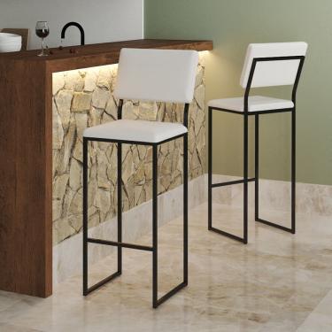 Imagem de Banqueta Alta com Encosto Nina Industrial para Bar Cozinha Bancada Assento Corino - Preto/branco