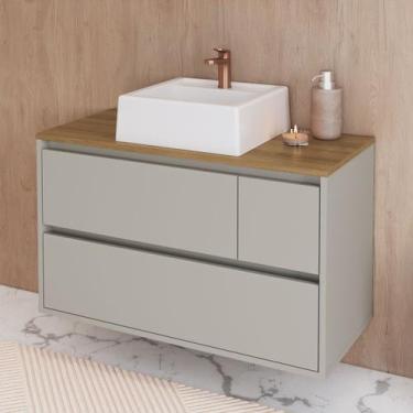 Imagem de Gabinete de Banheiro Suspenso 80cm com Cuba 2 Portas Basculante e 1 Ga