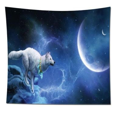 Imagem de Tapeçaria Wolf Moon Wall, microtecido, 180x150cm, decoração de quarto 