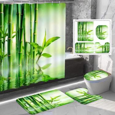 Imagem de Conjunto de banheiro, cortina de chuveiro Green Bamboo Zen, 4 peças - 