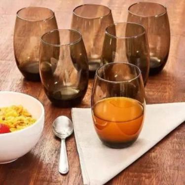Imagem de Jogo 12 Copos de Vidro 6 Vermelho + 6 Cinza Drinks Suco Água - PRATICA