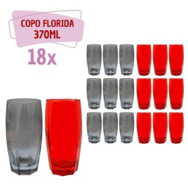 Imagem de Jogo Copos de Vidro 370ml 9 Vermelho / 9 Cinza Florida - PRATICASA, Fl