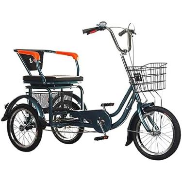 Imagem de Triciclo adulto, assento de guiador ajustável de corrente única, assento traseiro de triciclo adulto de 16 polegadas, cesta de compras dupla, scooter de pedal pequeno e leve, B