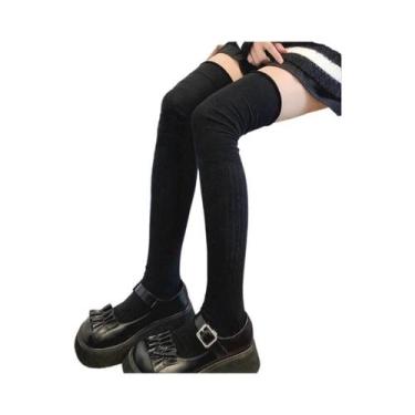 Imagem de Meias Femininas De Tricô Grosso Acima Do Joelho, Cor Sólida, Quentes P