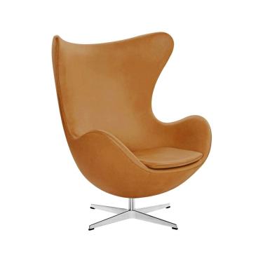 Imagem de Poltrona Egg sem Puff Base em Alumínio Couro Natural Caramelo