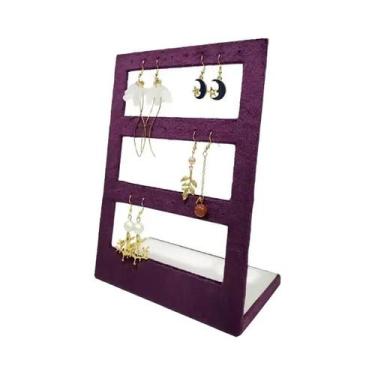Imagem de Bandeja Expositora De Joias Em Veludo Roxo Para Anéis, Brincos, Colare