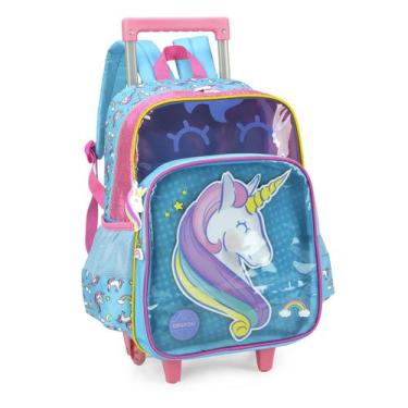 Imagem de Mochila Escolar Luxo 2em1 Rodas Costas Unicórnio Brilho AZ - Luxcel
