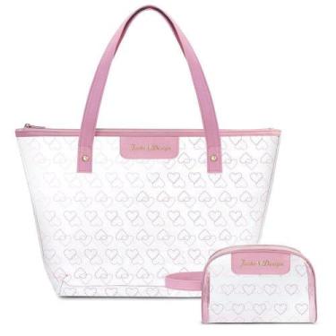 Imagem de Kit Bolsa Shopper E Necessaire Transparente Love Rosa - Jacki Design