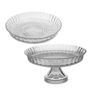 Imagem de Kit 2 Pratos Bolo Travessa Centro Mesa Vidro Festa Boleira - CLASS HOM