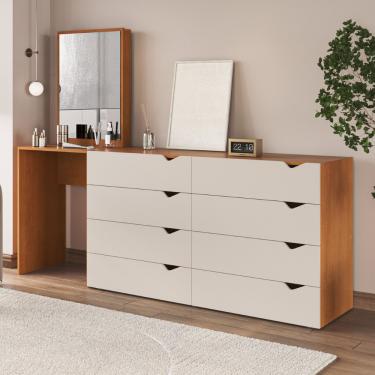 Imagem de Cômoda Penteadeira com Espelho 8 Gavetas Porto Politorno - Creme/Freijo