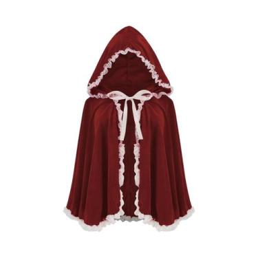 Imagem de Capa De Veludo Borgonha Com Capuz E Bordas Brancas Para Mulheres, Fant