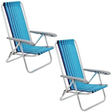 Imagem de 02 Cadeiras De Praia Reclinável Tramontina Bali Baixa Em Alumínio Com Assento Azul 9290...