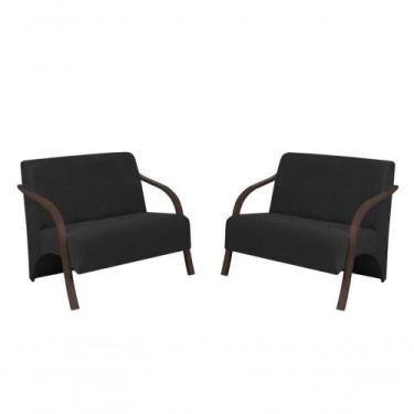 Imagem de Kit 2 Poltronas 2 Lugares Vênus Suede Braço Madeira - D SALLA