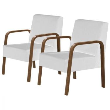Imagem de Kit 2 Poltronas Jade Braço Madeira D Salla material sintético. Branco