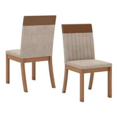 Imagem de Kit 02 Cadeiras Estofadas Para Mesa De Jantar Isa Plus S42 Nature Corano Caramelo Creme - Henn