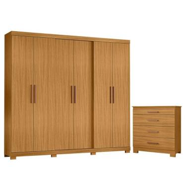 Imagem de Cômoda 4 Gavetas New E Guarda Roupa Casal San Diego Carvalho Americano Tx -incorplac