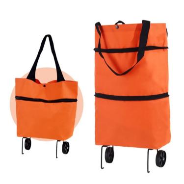 Imagem de Bolsa de Compras Dobrável com Rodas OEM em Tecido 35cm X 28cm Laranja para Uso Diário e...
