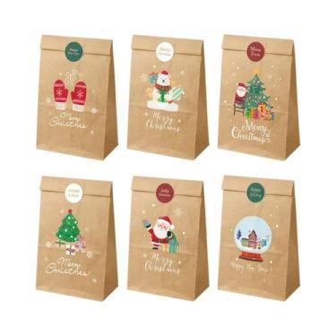 Imagem de Sacolas De Papel Kraft Retro Para Natal 12 24pcs, Sacolas De Presente 