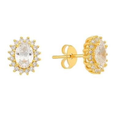 Imagem de Brinco Zircônia Oval Cravejado banhado a Ouro 18k - MIT Joias