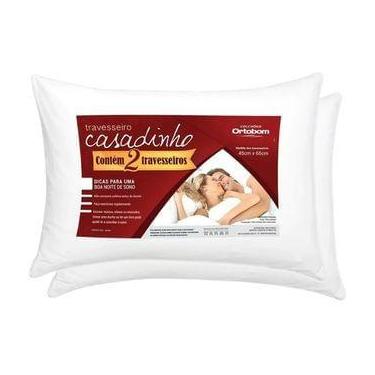Imagem de Kit 2 Travesseiros Ortobom Casadinho Fibra Siliconada Branco 65x45cm