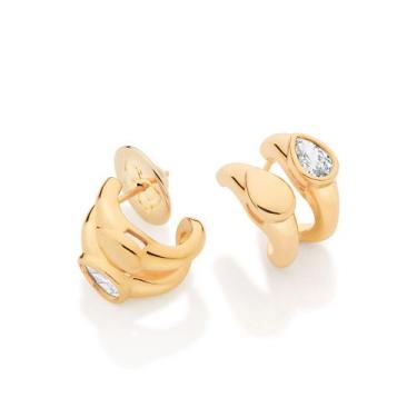 Imagem de Brinco Argola Dupla Banhado Ouro e Zircônia Rommanel 527633 Cor:Dourad