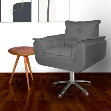 Imagem de Poltrona Estofada Com Base Giratória de Metal Opala Suede Cinza - LM DECOR